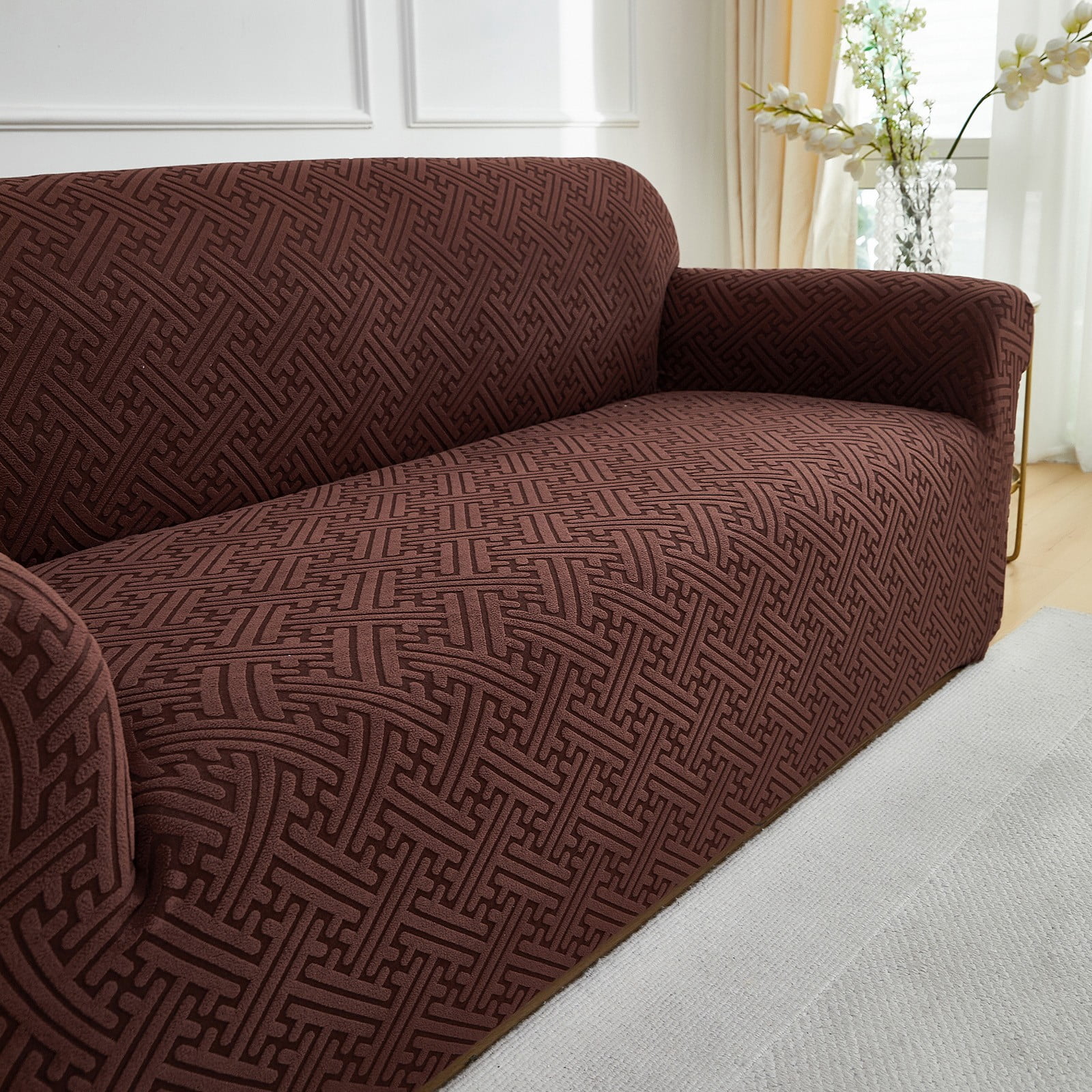 ANMINY Elastic Sofa Cover Full Coverage Sofa Slipcovers Thick Jacquard Fabric Non-Slip Couch Protect 4-Seater (93"x118")