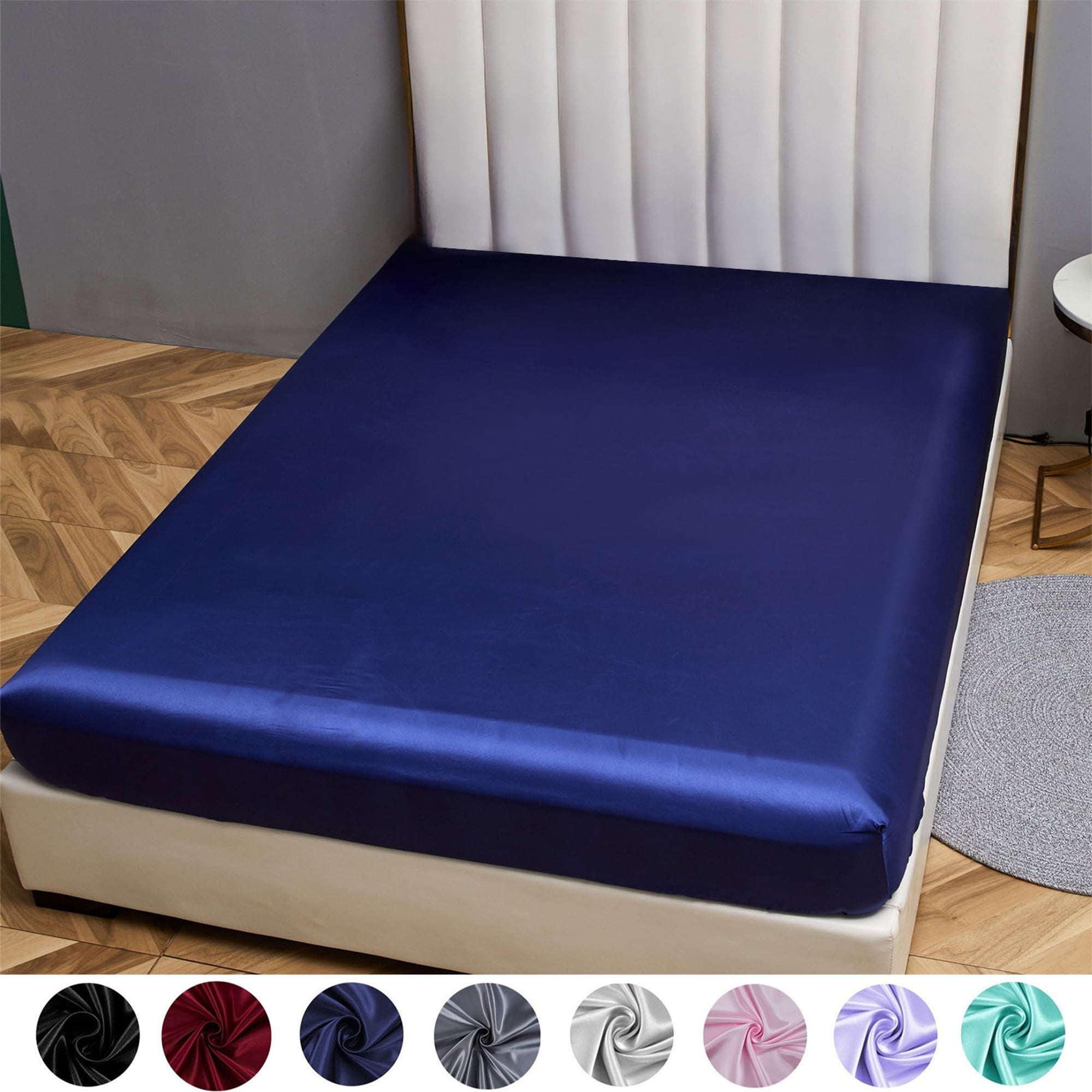 ANMINY Fitted Sheet 14 Inch Deep Pocket Bed Sheet Satin Silk Sheets ...