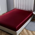 thumbnail image 1 of ANMINY Satin Fitted Sheet Queen Size 14 Inch Deep Pocket Bed Sheet Silk Sheet Ultra Soft Machine Washable, Burgundy, 1 of 7