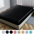 thumbnail image 1 of ANMINY Fitted Sheet Deep Pocket Bed Sheet Satin Silk Sheets Ultra Soft Machine Washable Full, Black, 1 of 9