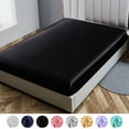 thumbnail image 1 of ANMINY Fitted Sheet Deep Pocket Bed Sheet Satin Silk Sheets Ultra Soft Machine Washable Twin, Black, 1 of 9