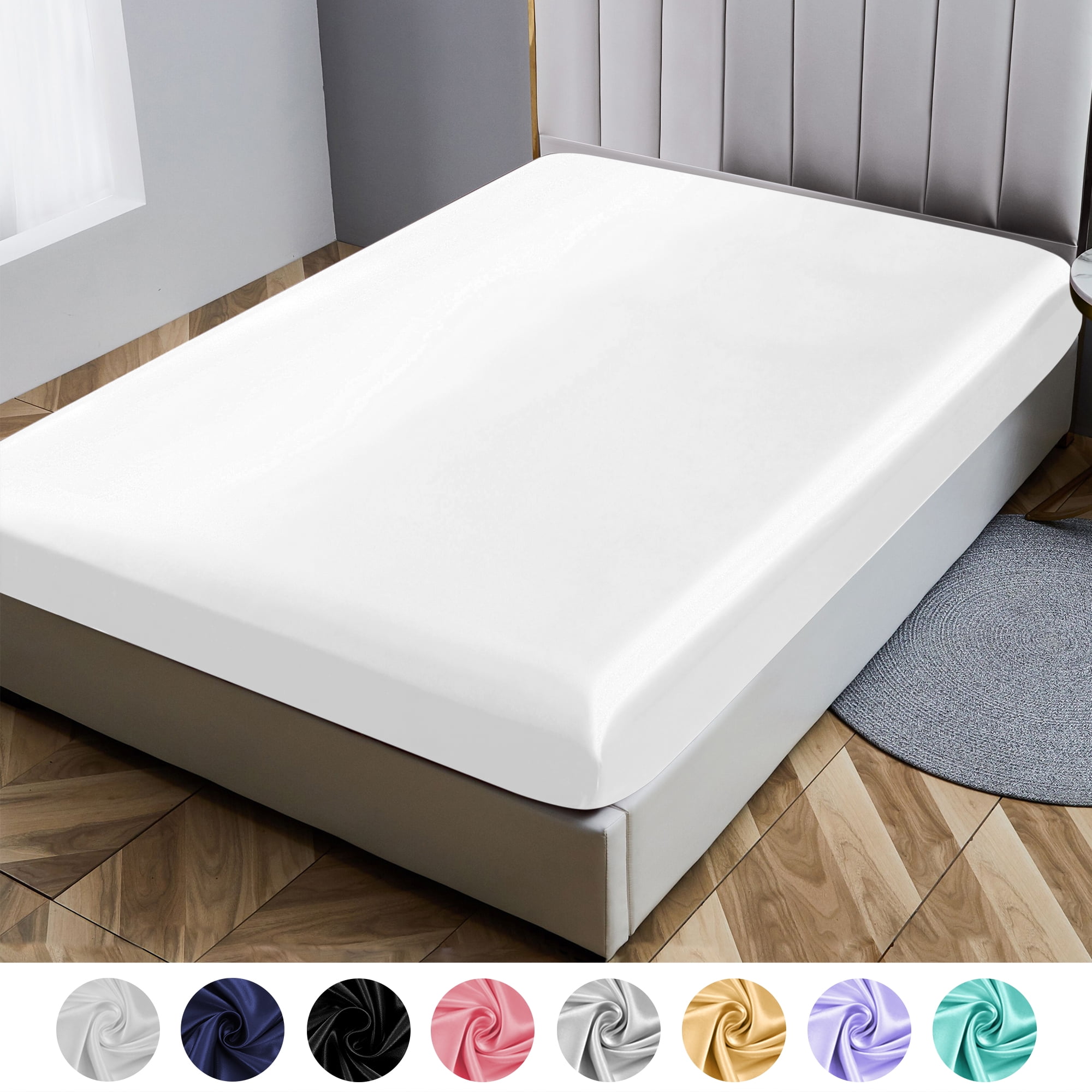 ANMINY Fitted Sheet Deep Pocket Bed Sheet Satin Silk Sheets Ultra Soft ANMINY Fitted Sheet Deep Pocket Bed Sheet Satin Silk Sheets Ultra Soft