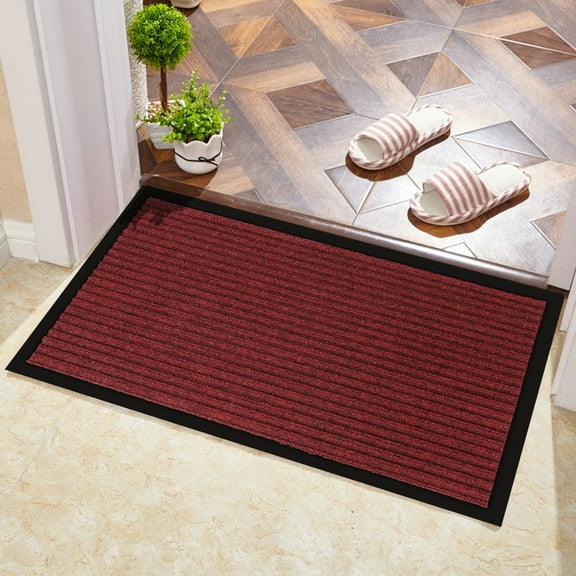 ANMINY Front Doormat Entrance Shoe Mat Waterproof PVC Non Slip Rug Outdoor Indoor,24"x35" Burgundy
