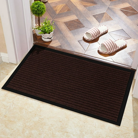 ANMINY Front Doormat Entrance Shoe Mat Waterproof PVC Non Slip Rug Welcome Mat Outdoor Indoor, 16"x24", Brown