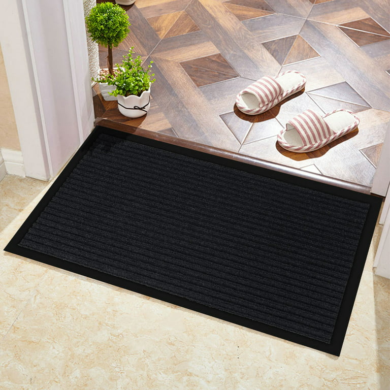 ANMINY Front Doormat Entrance Shoe Mat Waterproof PVC Non Slip Rug Welcome  Mat Outdoor Indoor, 24x35, Black 