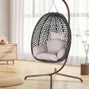 ANMINY Hanging Egg Swing Chair with Stand Comfortable Patio Weaving Swing Egg Chair Indoor/Outdoor Egg Chair 350lbs Capacity for Patio Bedroom Balcony， Black