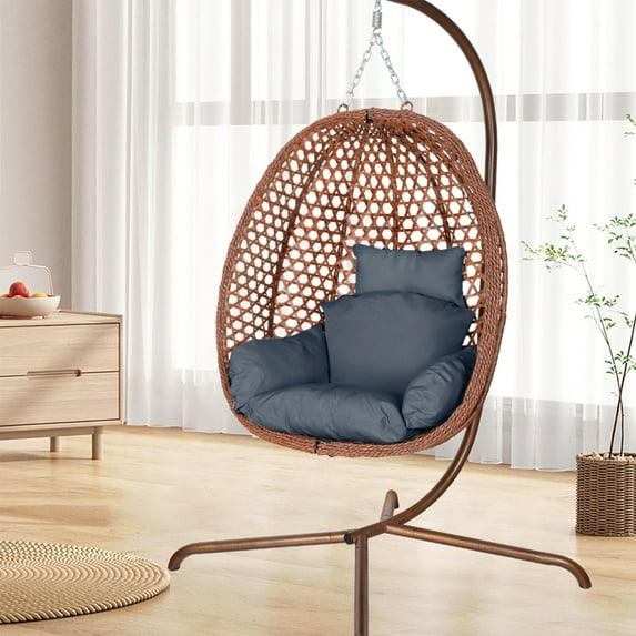ANMINY Hanging Egg Swing Chair with Stand Comfortable Patio Weaving Swing Egg Chair Indoor/Outdoor Egg Chair 350lbs Capacity for Patio Bedroom Balcony, Brown