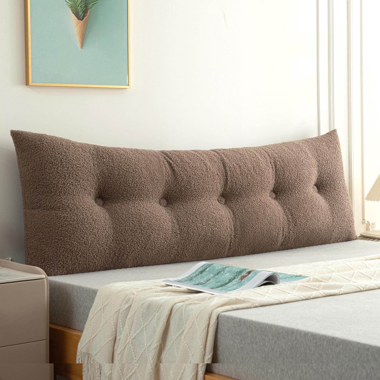 ANMINY Headboard Pillow, Teddy Velvet Fabric, Bed Rest Reading Pillow, Removable & Washable Cover, Daybed Wedge Pillow for King Beds