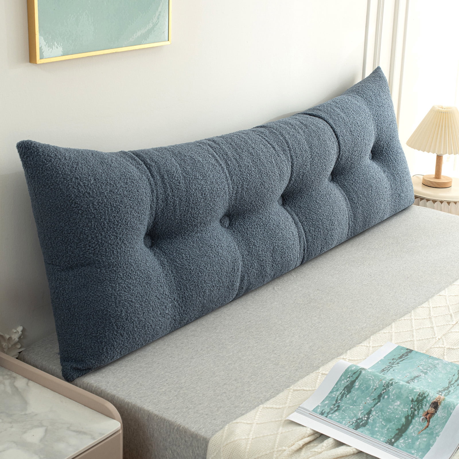 ANMINY Headboard Pillow, Teddy Velvet Fabric, Bed Rest Reading Pillow, Removable & Washable Cover, Daybed Wedge Pillow for Queen Beds