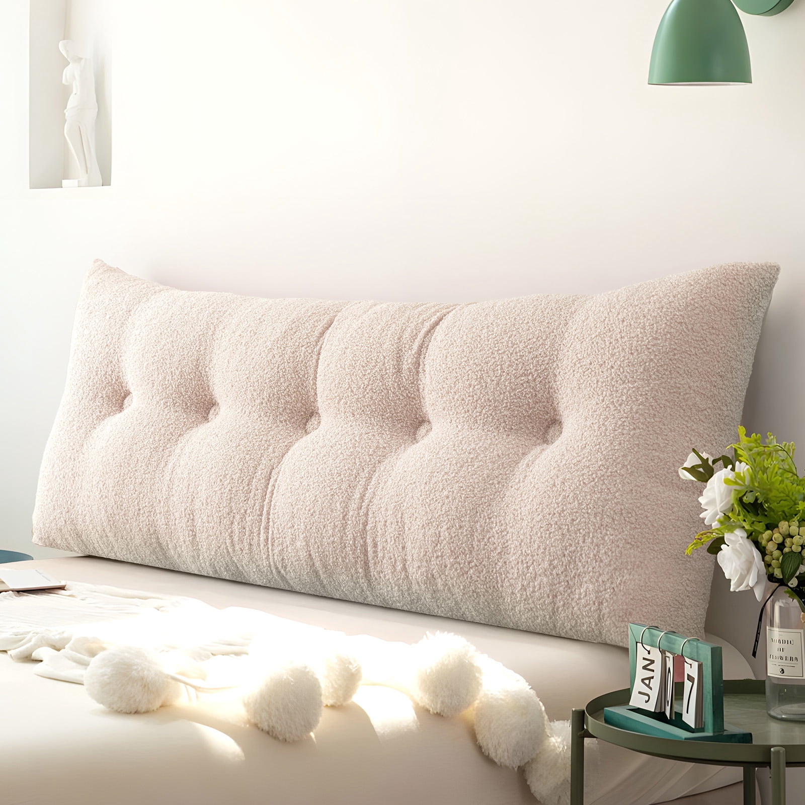 ANMINY Headboard Pillow, Teddy Velvet Fabric, Bed Rest Reading Pillow, Removable & Washable Cover, Daybed Wedge Pillow for Twin Beds