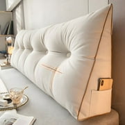 ANMINY Headboard Wedge Pillow Twin Size, Delicate Embroidery Triangular Reading Pillow - Ergonomic, Removable Cover w/ Side Pocket Backrest Bolster Pillows, White