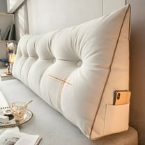 ANMINY Headboard Wedge Pillow Twin Size, Delicate Embroidery Triangular Reading Pillow - Ergonomic, Removable Cover w/ Side Pocket Backrest Bolster Pillows, White