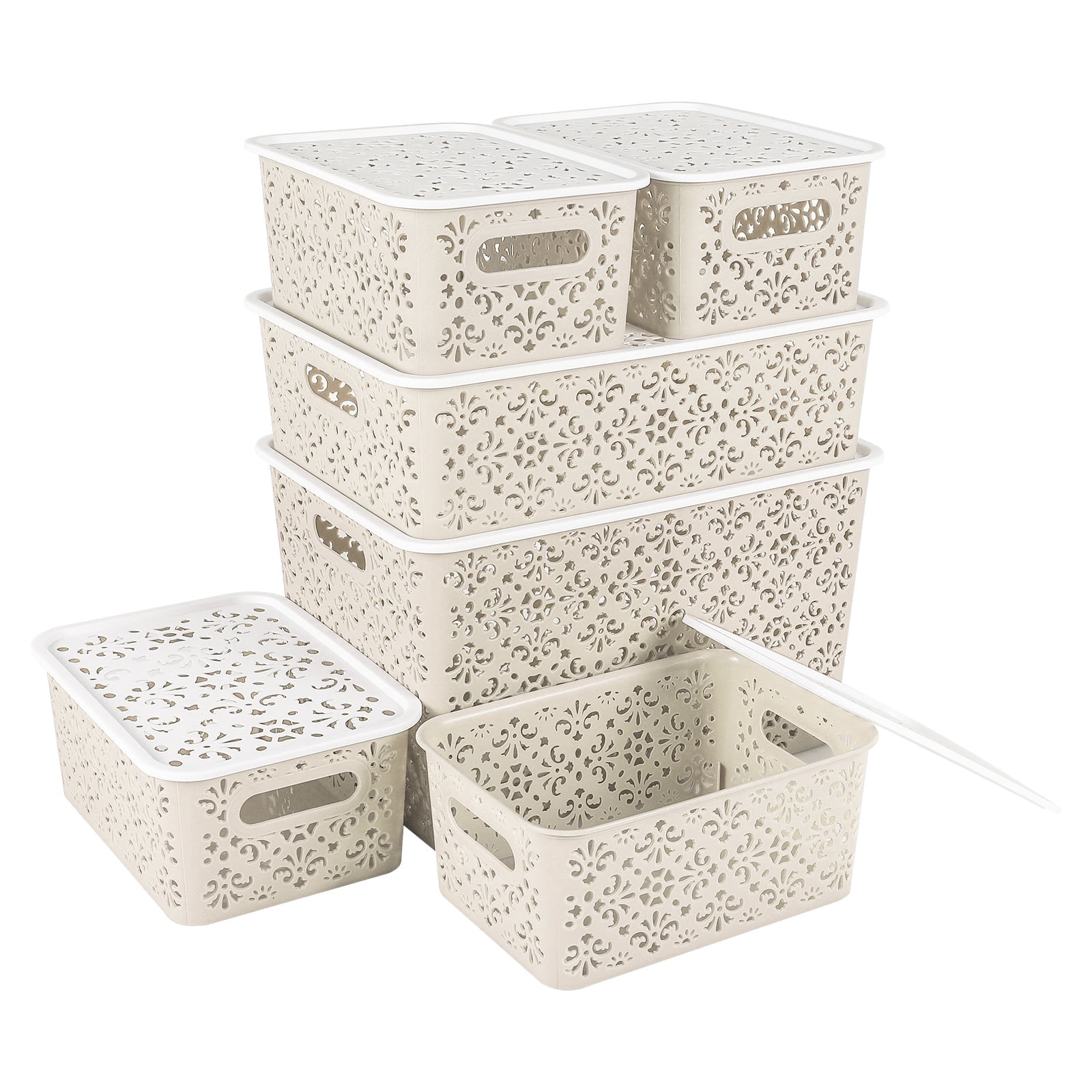 ANMINY Lace-Design Storage Bins, 6 ct, Beige