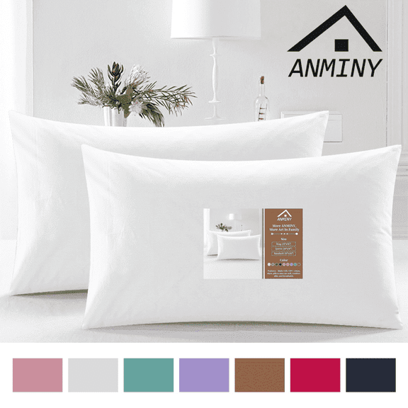 ANMINY Pillowcase Set of 2 Pillow Cases 300 Thread Count Soft Cotton Bed Pillow Covers Standard Size 20"x26" White