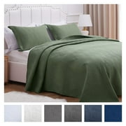 ANMINY Quilt Set Bedspread Coverlet Set Lightweight Decorative 3 Pieces Microfiber Bedding Set (Queen, Green)