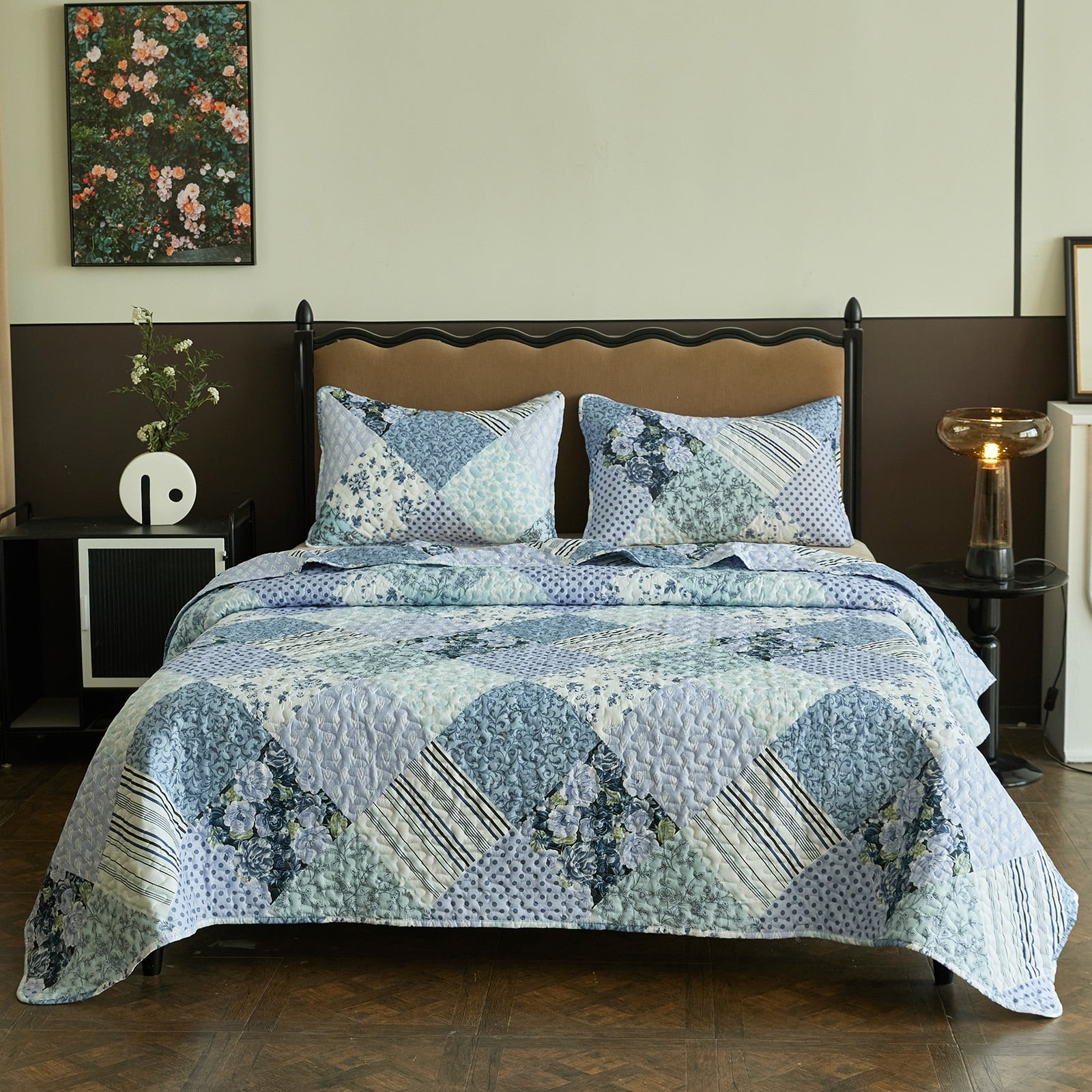 ANMINY Reversible Floral Coverlet Bedding Set - Twin All-Season Soft Polyester Quilt with Pillowcase | Vibrant Floral Design & Easy Care