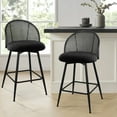 thumbnail image 1 of ANMINY Rattan Swivel Bar Stools, 26" Counter Height Set of 2, Upholstered Chairs Barstools with Full Back and Metal Legs Modern Boucle Fabric Seat for Home Kitchen Island, 1 of 10