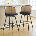 thumbnail image 1 of ANMINY Rattan Swivel Bar Stools Set of 2, 29" Bar Height with Rattan Back and Metal Legs, Mid-Century Modern Armless Faux Leather Barstools Seat, Upholstered Bar Height Stools for Kitchen Island, 1 of 11