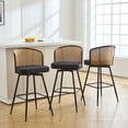thumbnail image 1 of ANMINY Rattan Swivel Bar Stools Set of 3, 26" Counter Height with Rattan Back and Metal Legs, Mid-Century Modern Armless Faux Leather Barstools Seat, Upholstered Counter Stools for Kitchen Island, 1 of 12