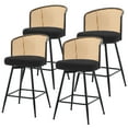 thumbnail image 1 of ANMINY Rattan Swivel Bar Stools Set of 4, 26" Counter Height with Rattan Back and Metal Legs, Mid-Century Modern Armless Boucle Fabric Barstools Seat, Upholstered Counter Stools for Kitchen Island, 1 of 11