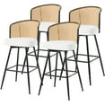 thumbnail image 1 of ANMINY Rattan Swivel Bar Stools Set of 4, 29" Bar Height with Rattan Back and Metal Legs, Mid-Century Modern Armless Boucle Fabric Barstools Seat, Upholstered Bar Height Stools for Kitchen Island, 1 of 11