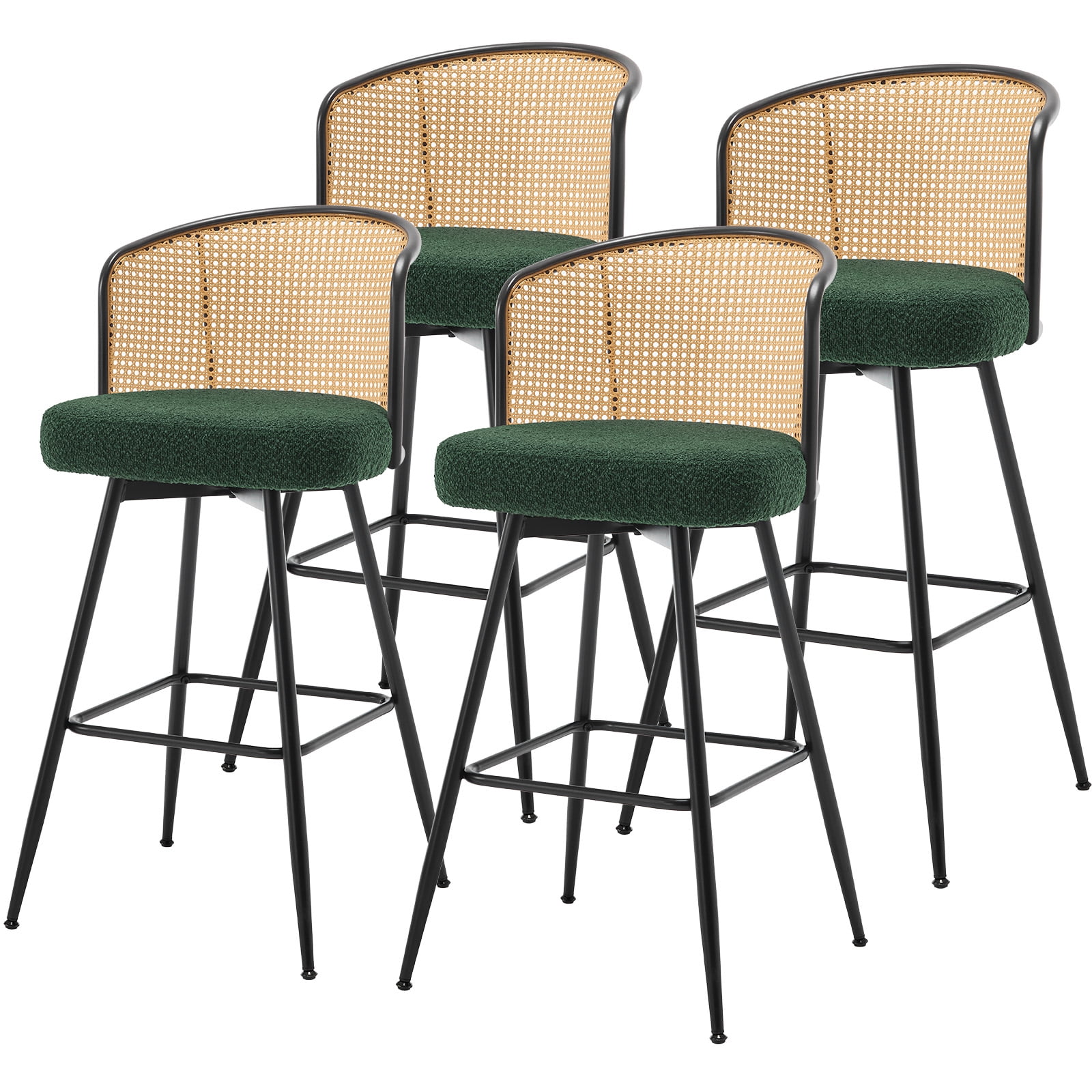 ANMINY Rattan Swivel Bar Stools Set of 4, 29" Bar Height with Rattan ...