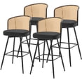 thumbnail image 1 of ANMINY Rattan Swivel Bar Stools Set of 4, 29" Bar Height with Rattan Back and Metal Legs, Mid-Century Modern Armless Faux Leather Barstools Seat, Upholstered Bar Height Stools for Kitchen Island, 1 of 11