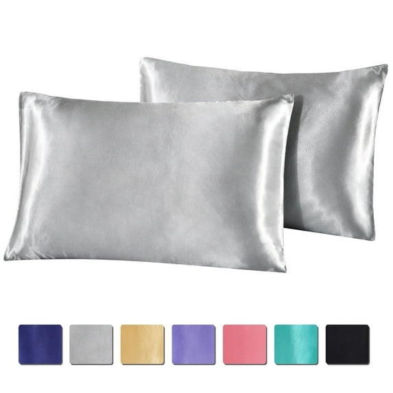 ANMINY Satin Pillowcase Set of 2 Queen Silk Bedding Pillowcases 30" x 20" Pillow Cover, Gray