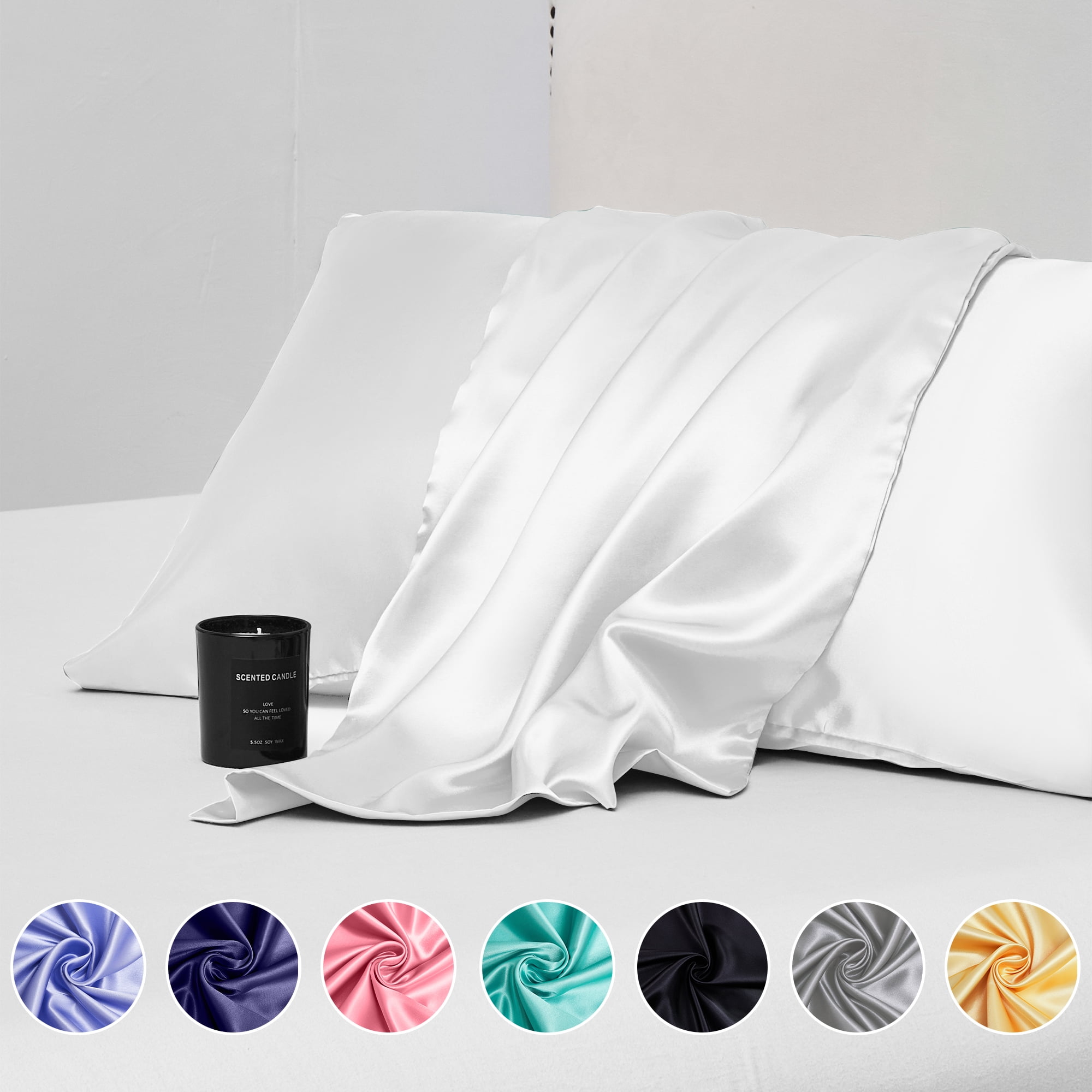 Anminy Queen Size Satin Silk Pillowcase Set Of 2 Luxury Bedding Pillow