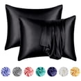 thumbnail image 1 of ANMINY Satin Pillowcase Set of 2 Standard Silk Bedding Pillowcases 26" x 20" Pillow Cover, Black, 1 of 5