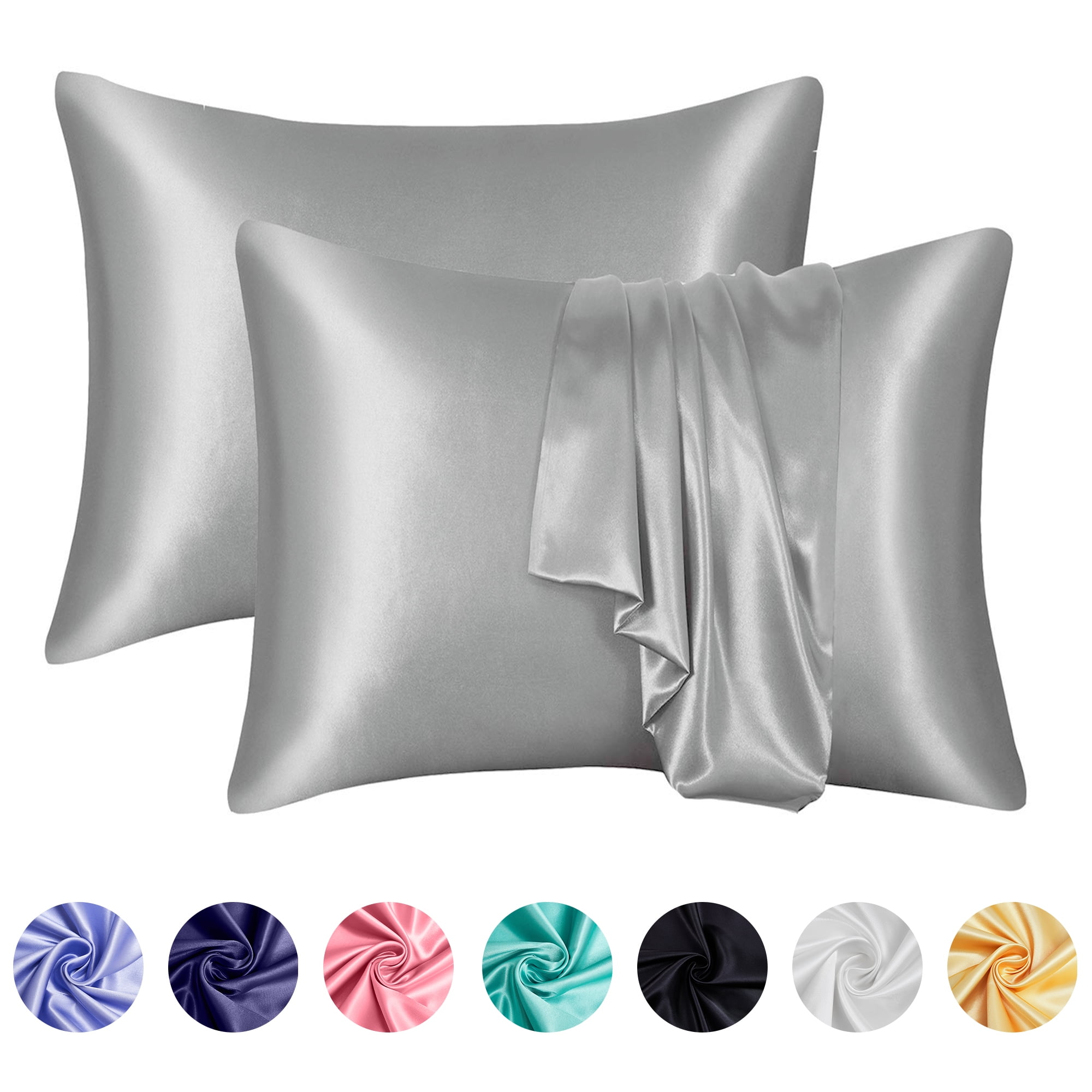 ANMINY Satin Pillowcase Set of 2 Standard Silk Bedding Pillowcases 26" x 20" Pillow Cover, Gray