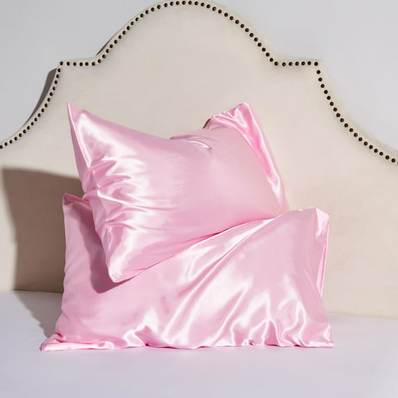 ANMINY Satin Pillowcase Set of 2 Standard Silk Bedding Pillowcases 26" x 20" Pillow Cover, Light Pink