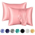 thumbnail image 1 of ANMINY Satin Pillowcase Set of 2 Standard Silk Bedding Pillowcases 26" x 20" Pillow Cover, Pink, 1 of 5