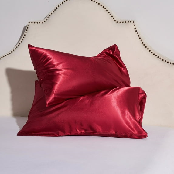 ANMINY Satin Pillowcase Set of 2 Standard Silk Bedding Pillowcases 40" x 20" Pillow Cover, Burgundy