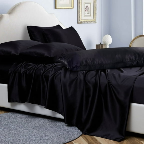 ANMINY Satin Sheets Full 7-Pieces Silk Sheets Bed Sheet Set Deep Pocket Bed Flat Fitted Sheet