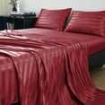 thumbnail image 1 of ANMINY Satin Sheets 4-Pieces Full Silk Sheets Dark Burgundy Stripe Bed Sheet Set Deep Pocket Bed Flat Fitted Sheet, 1 of 7
