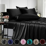 ANMINY Satin Sheets Full Silk Sheets Gray Bed Sheet Set Deep Pocket Bed Flat Fitted Sheet, 4-Pieces