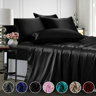 Satin Radiance Soft Silky Satin Sheets Solid Color Deep Pocket Queen Size  Satin Bed Sheet Set Cooling Soft Slippery Satin Bedding + Satin Pillowcases