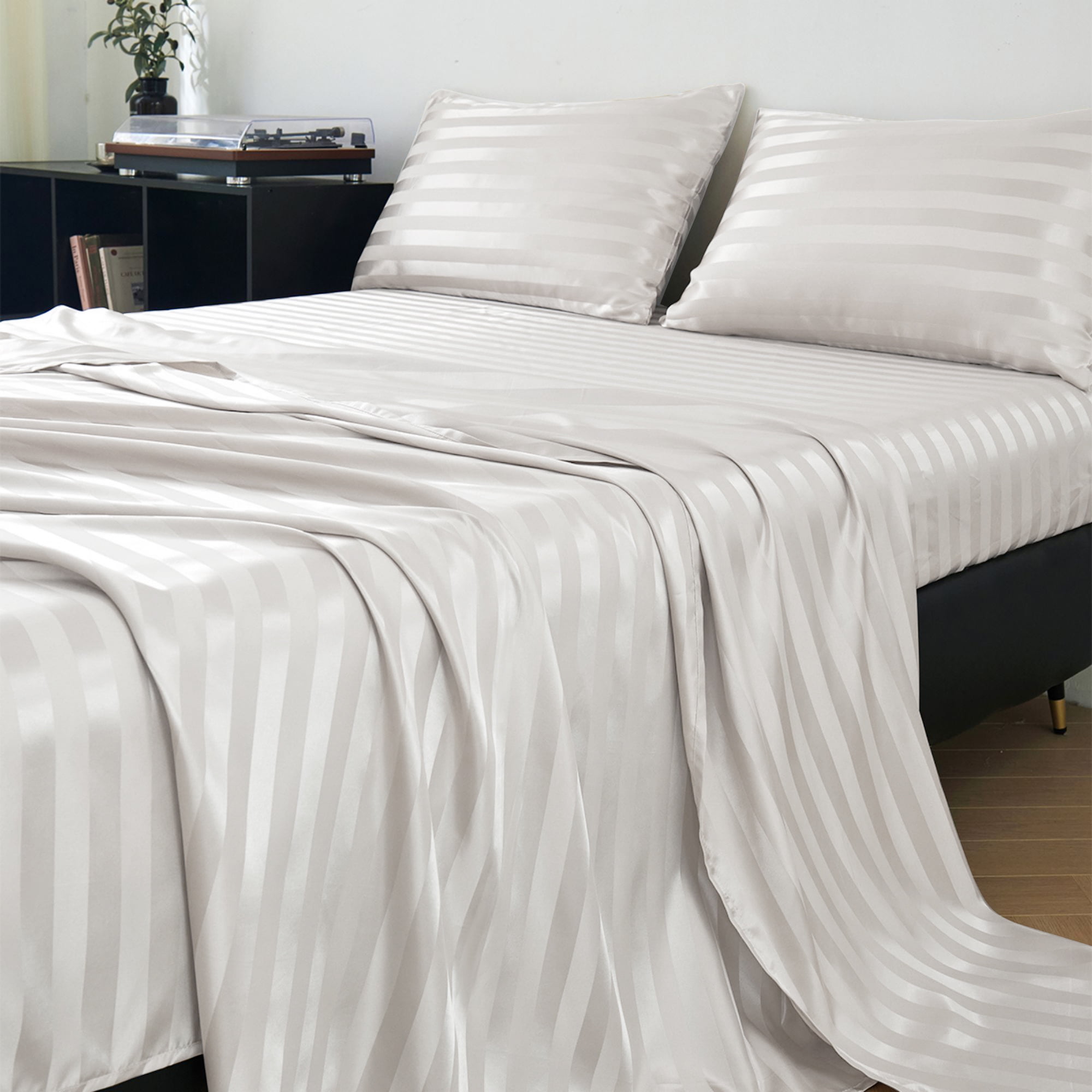 ANMINY Satin Sheets Silk Sheets Bed Sheet Set Deep Pocket Bed Flat ...