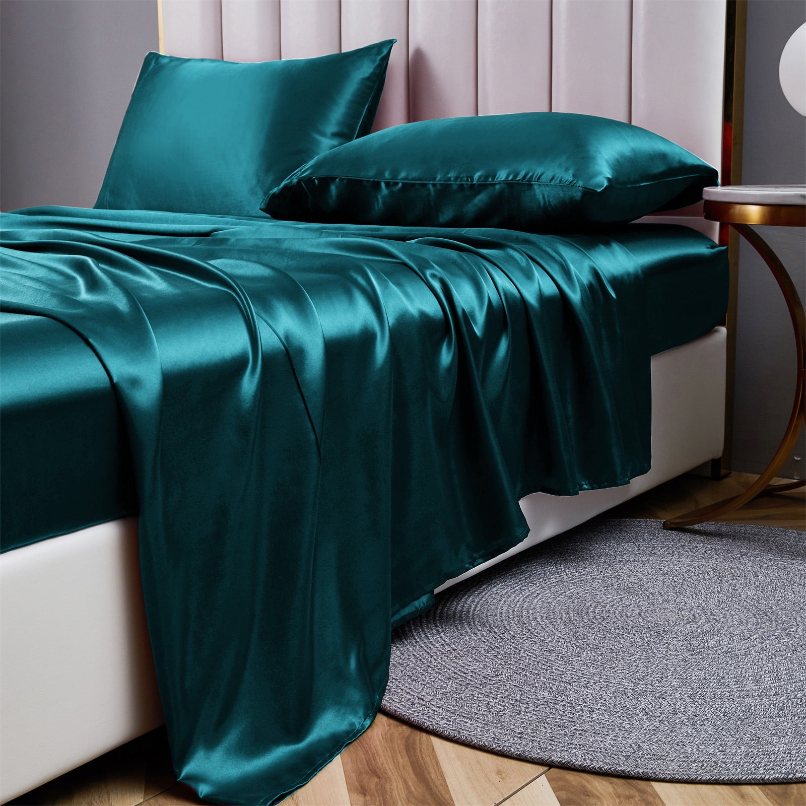 ANMINY Satin Sheets Silk Sheets Bed Sheet Set Deep Pocket Bed Flat ...