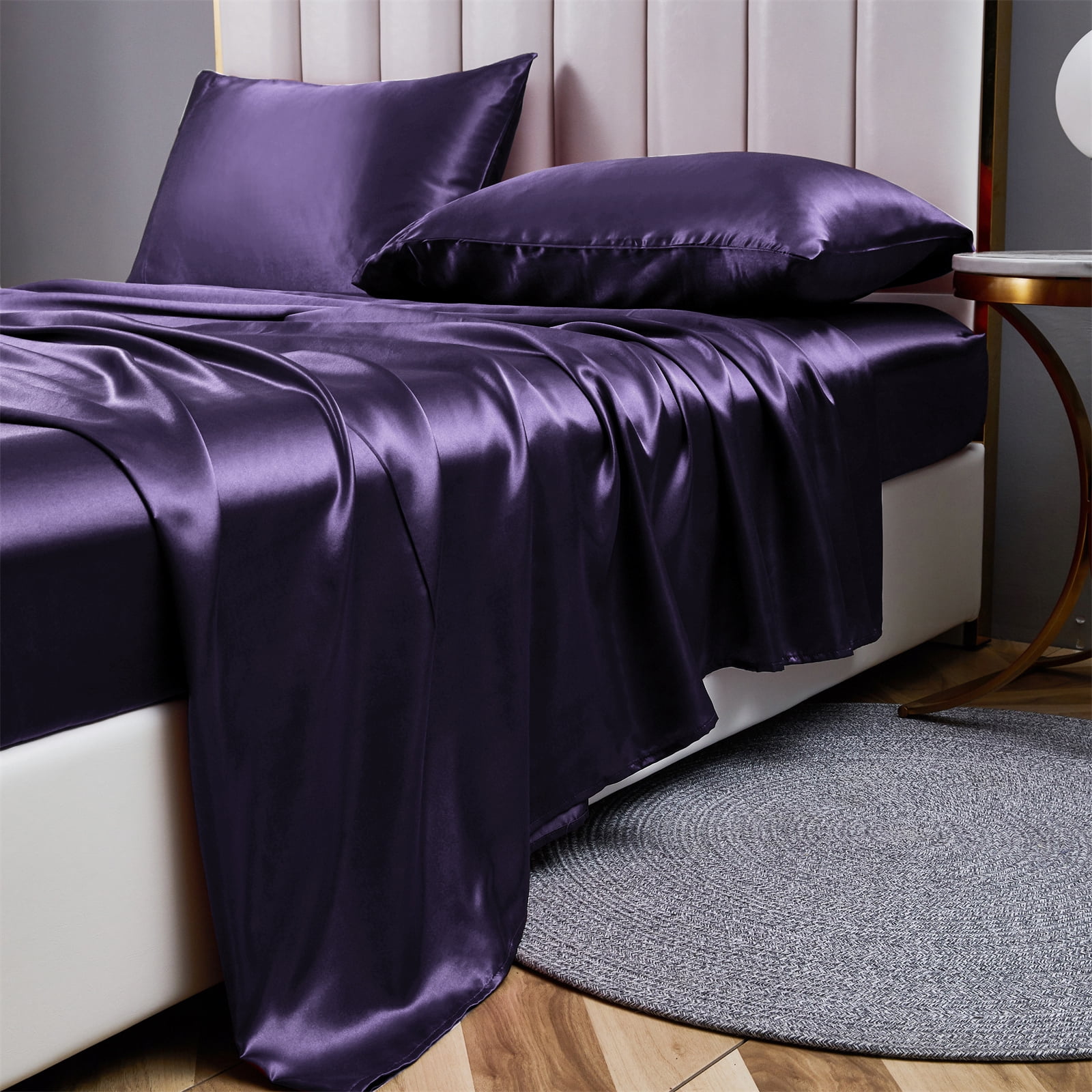 ANMINY Satin Sheets Silk Sheets Bed Sheet Set Deep Pocket Bed Flat ...