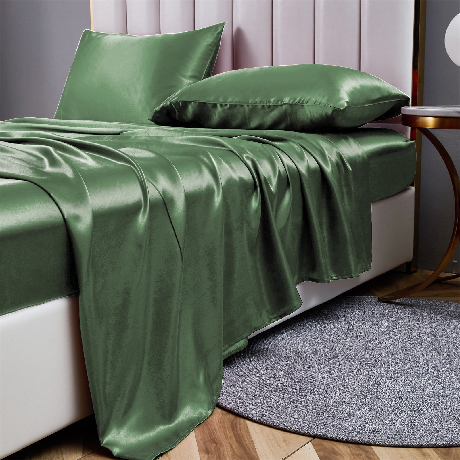 ANMINY Satin Sheets Silk Sheets Bed Sheet Set Deep Pocket Bed Flat ...