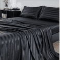 thumbnail image 1 of ANMINY Satin Sheets Silk Sheets King Black Stripe Bed Sheet Set Deep Pocket Bed Flat Fitted Sheet, 4-Pieces, 1 of 7