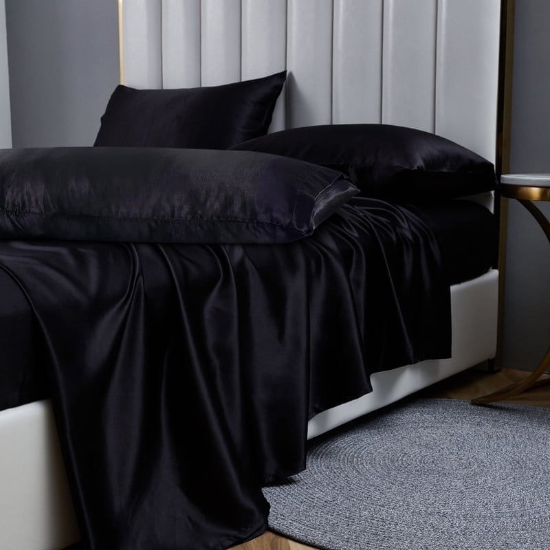ANMINY Satin Sheets Twin 5-Pieces Silk Sheets Bed Sheet Set Deep Pocket ...