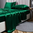 thumbnail image 1 of ANMINY Satin Sheets Twin Silk Sheets Dark Green Bed Sheet Set Deep Pocket Bed Flat Fitted Sheet, 3-Pieces, 1 of 6