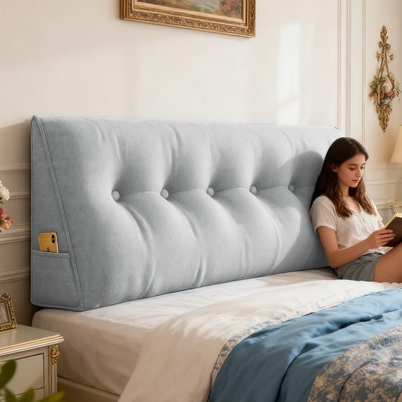 ANMINY Soft Fleece Headboard Pillow - High Elastic Pearl Cotton Filling, Removable Cover, Side Pocket, Ideal for Bed & Sofa Back Support