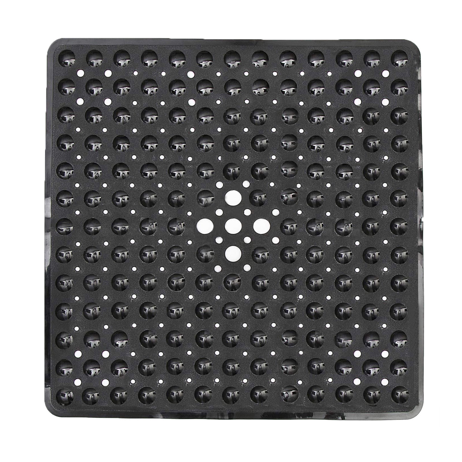 Black Vinyl Non-Slip Square Shower Mat with Suction Cups
