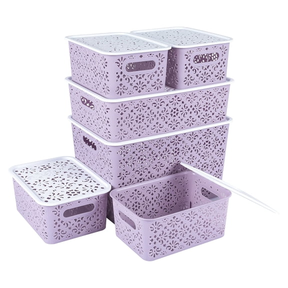 ANMINY Stackable Lace-Design Storage Bins, Purple, 6 Count Pack