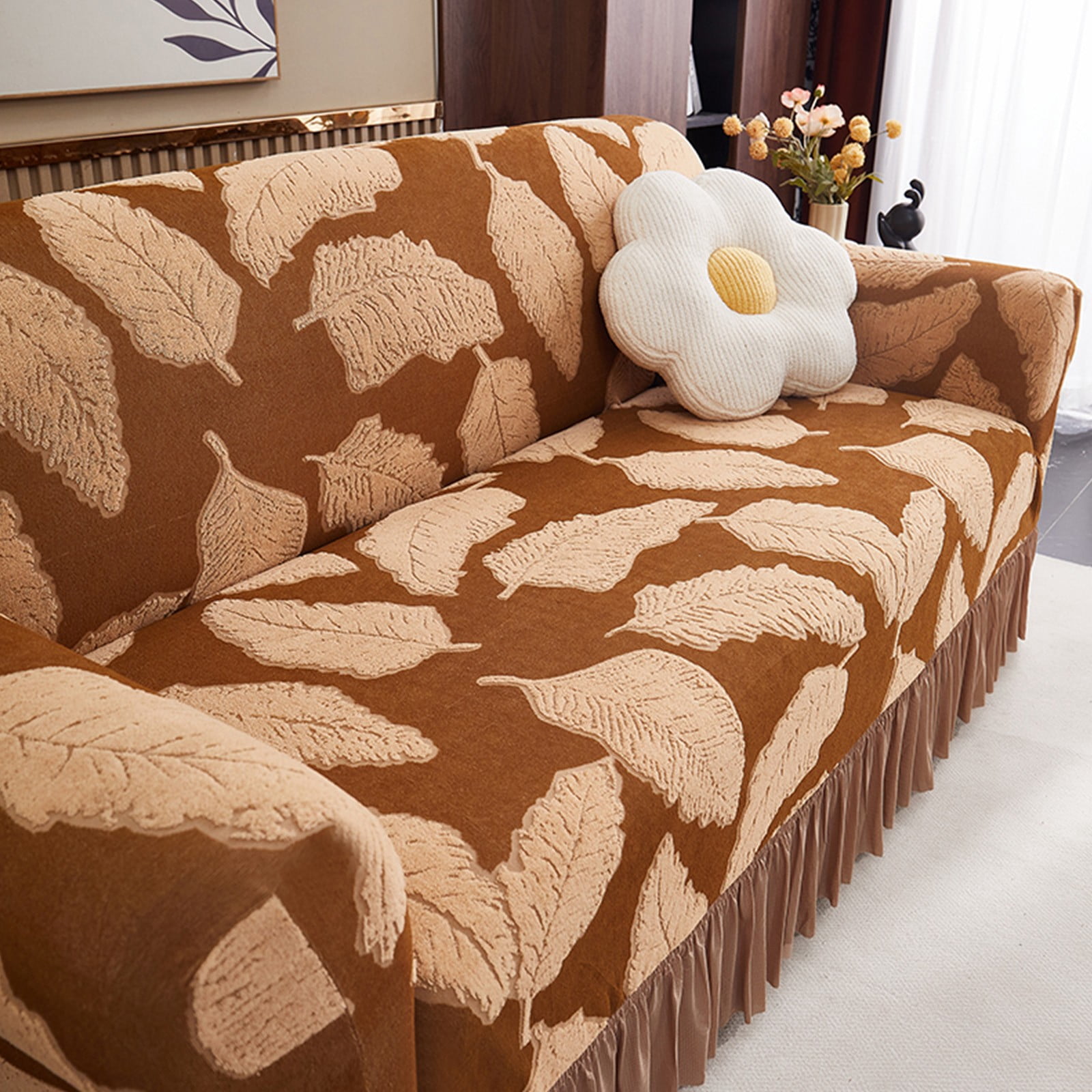 ANMINY Stretch Sofa Cover 1-Seater (35"-55") Jacquard Couch Covers with Non-Slip Elastic Thickened Sofa Slipcover Pet-Friendly