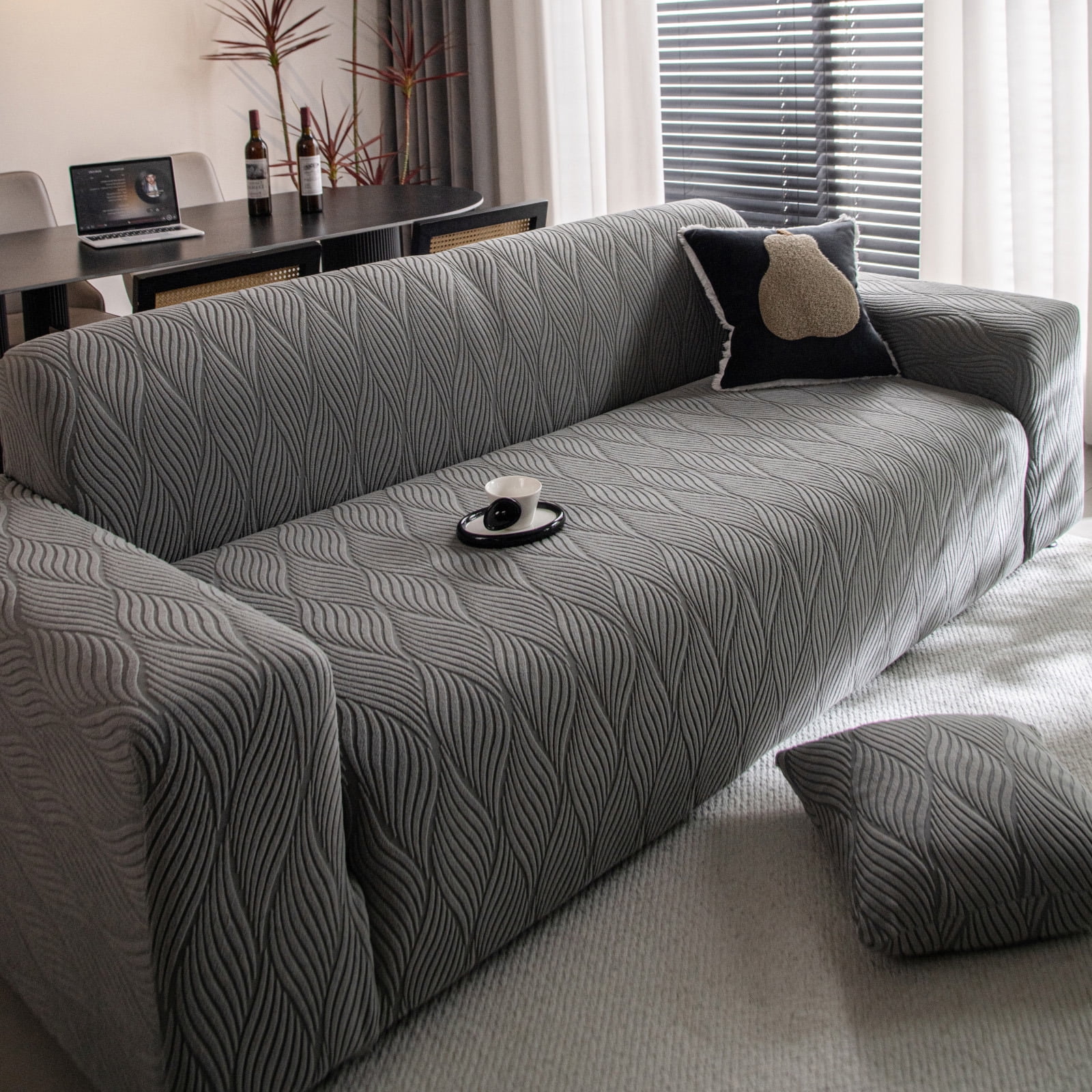 ANMINY Stretch Sofa Covers Couch Covers Furniture Protector Sofa Slipcover Leaf Pattern 3-seater (75"-90.5")